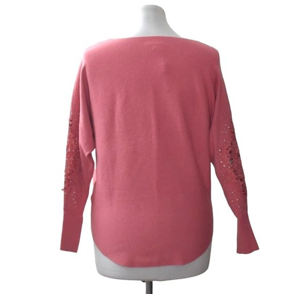 Vila Milano Sweater Crochet Beaded Sleeve Womens M Withered Rose Pink - Picture 7 of 10
